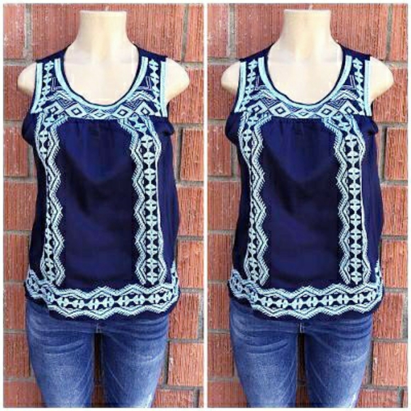 SKIES ARE BLUE Stitch Fix Navy Blue Embroidery Top - Picture 4 of 4